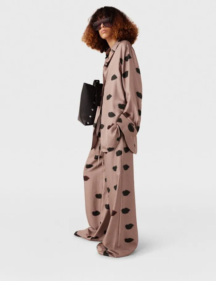 Women Stella McCartney Pants And Shorts Oversized Lips Print Pants Ashy Mauve Women Stella McCartney Pants And Shorts Oversized Lips Print Pants Ashy Mauve