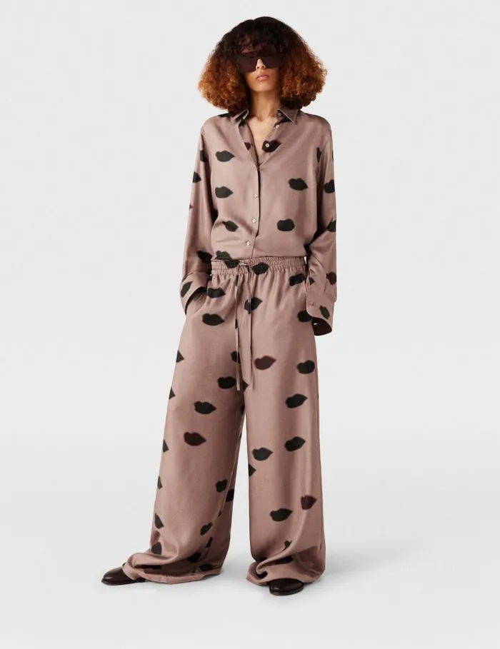 Women Stella McCartney Pants And Shorts Oversized Lips Print Pants Ashy Mauve Women Stella McCartney Pants And Shorts Oversized Lips Print Pants Ashy Mauve