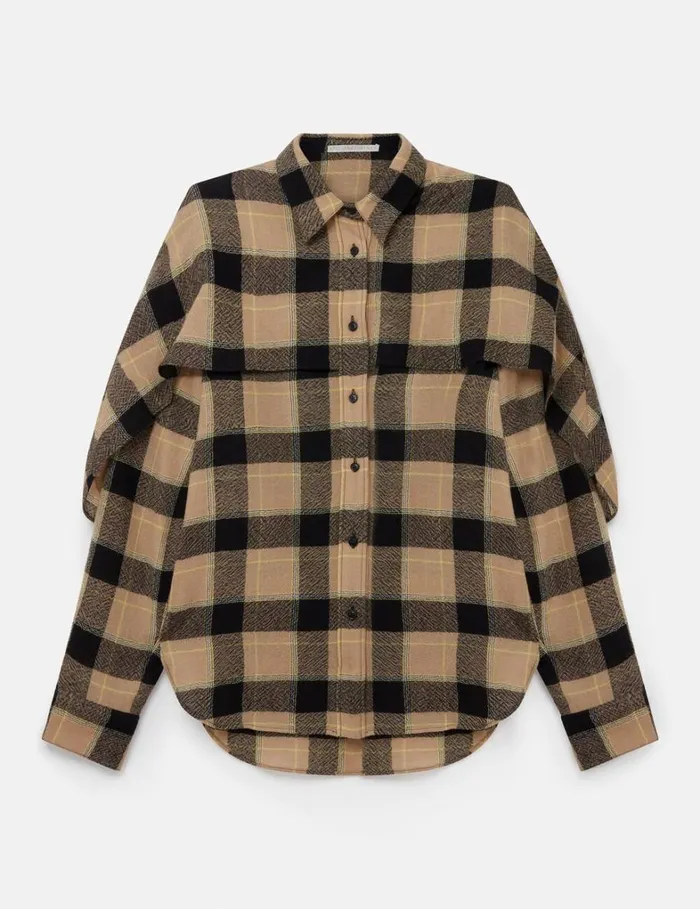 Women Stella McCartney Shirts And Tops Layered Check Shirt Beige And Black