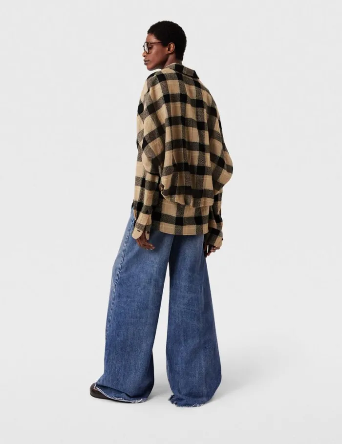 Women Stella McCartney Shirts And Tops Layered Check Shirt Beige And Black Women Stella McCartney Shirts And Tops Layered Check Shirt Beige And Black
