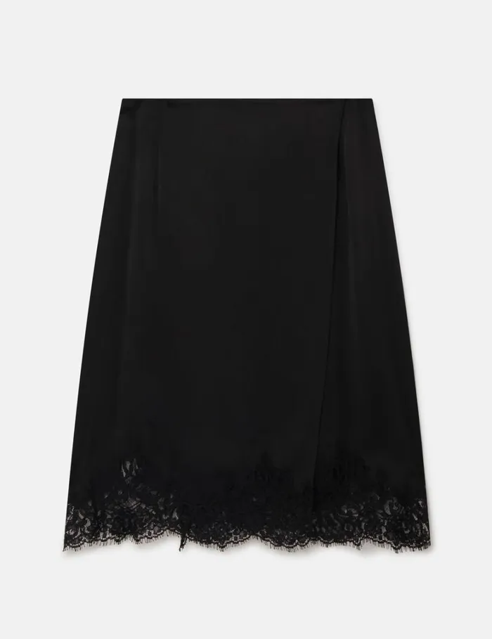 Women Stella McCartney Skirts Lace Satin Midi Skirt Black