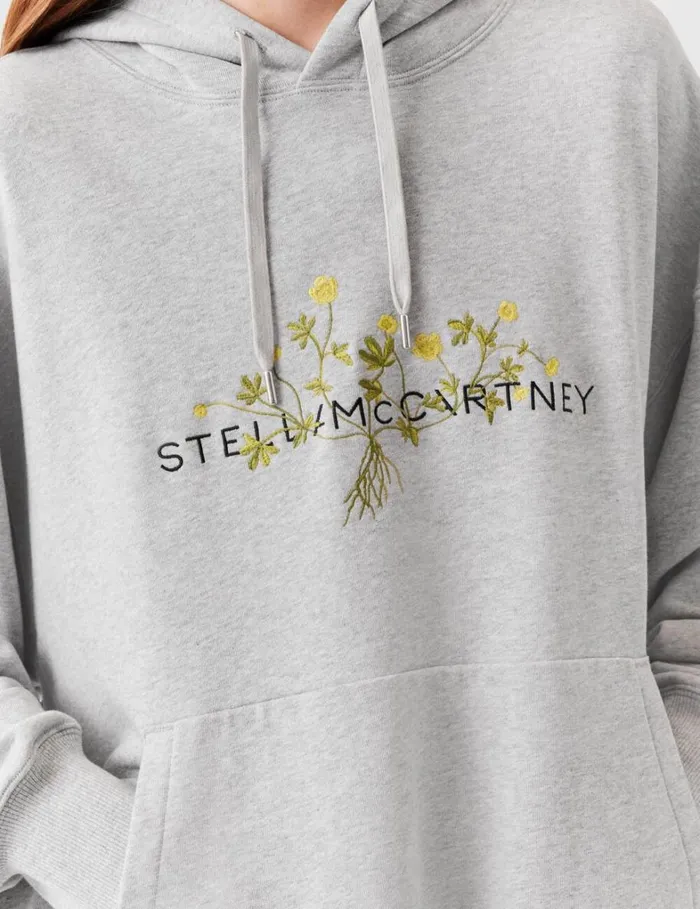 Women Stella McCartney Sweatshirts And TShirts Floral Embroidered Logo Hoodie Grey Melange Women Stella McCartney Sweatshirts And TShirts Floral Embroidered Logo Hoodie Grey Melange