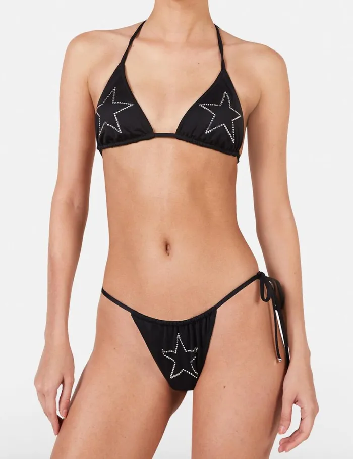 Women Stella McCartney Swimwear Diamant Star SideTie Bikini Briefs Black