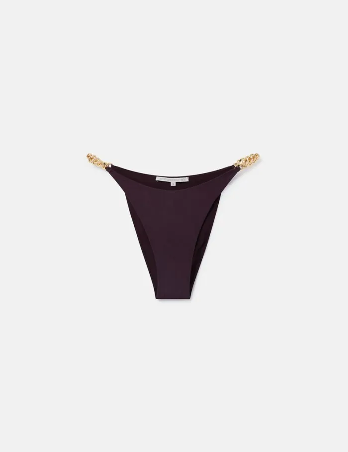 Women Stella McCartney Swimwear Falabella Chain VShape Bikini Briefs Burgundy