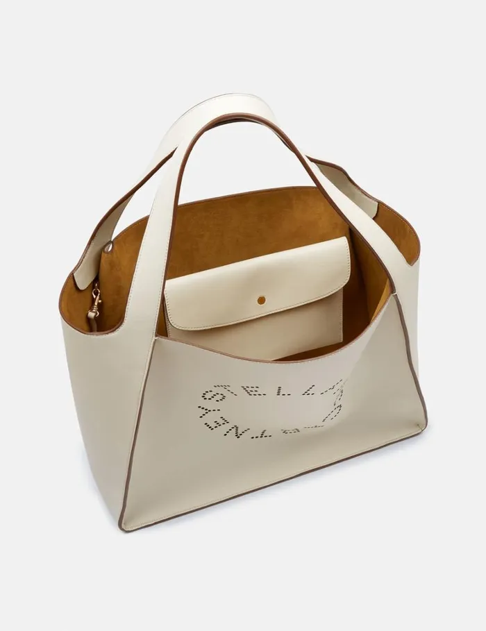 Women Stella McCartney TopHandle Bags Logo Tote Bag Pure White Women Stella McCartney TopHandle Bags Logo Tote Bag Pure White