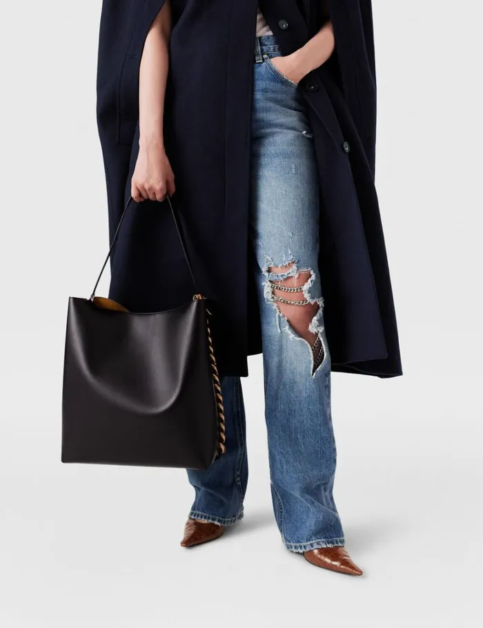 Women Stella McCartney Tote Bags Frayme Whipstitch Tote Bag Midnight Black Women Stella McCartney Tote Bags Frayme Whipstitch Tote Bag Midnight Black