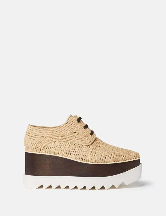 Women Stella McCartney Wedges Elyse Raffia Platform Shoes Light Straw Beige