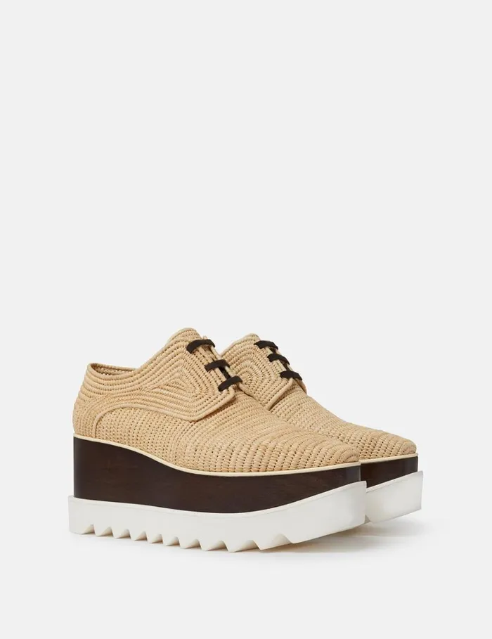 Women Stella McCartney Wedges Elyse Raffia Platform Shoes Light Straw Beige Women Stella McCartney Wedges Elyse Raffia Platform Shoes Light Straw Beige