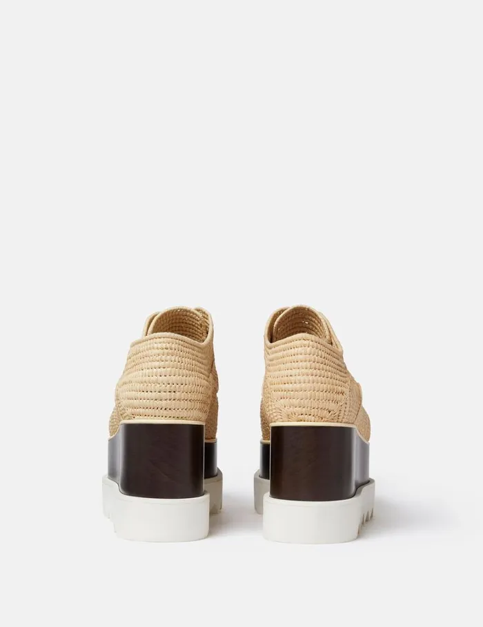 Women Stella McCartney Wedges Elyse Raffia Platform Shoes Light Straw Beige Women Stella McCartney Wedges Elyse Raffia Platform Shoes Light Straw Beige
