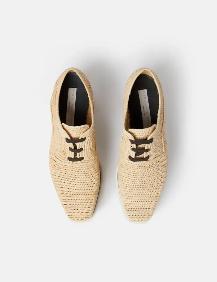 Women Stella McCartney Wedges Elyse Raffia Platform Shoes Light Straw Beige Women Stella McCartney Wedges Elyse Raffia Platform Shoes Light Straw Beige