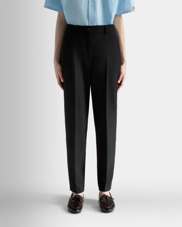 Women Straight Fit Pants In Black Wool Bally Pants