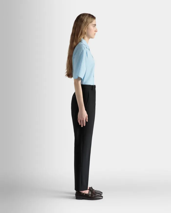 Women Straight Fit Pants In Black Wool Bally Pants