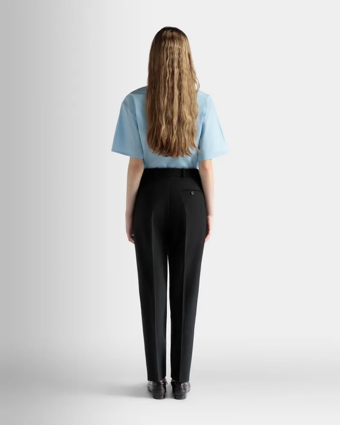 Women Straight Fit Pants In Black Wool Bally Pants