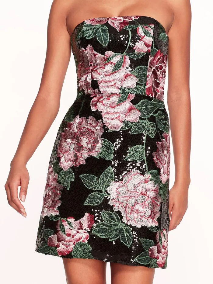 Women Strapless Sequin Mini Dress Black Marchesa Marchesa Notte