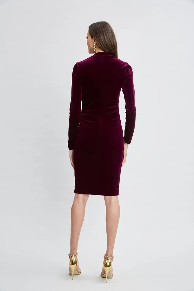Women Suiting Elie Tahari Asymmetric Ruched Velvet Dress Burgundy
