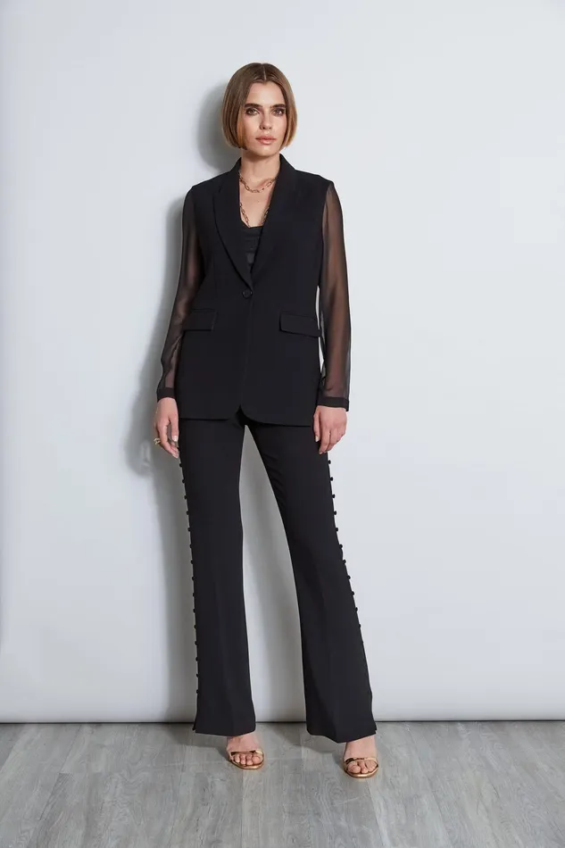 Women Suiting Elie Tahari Chiffon Combo Crepe Blazer Black