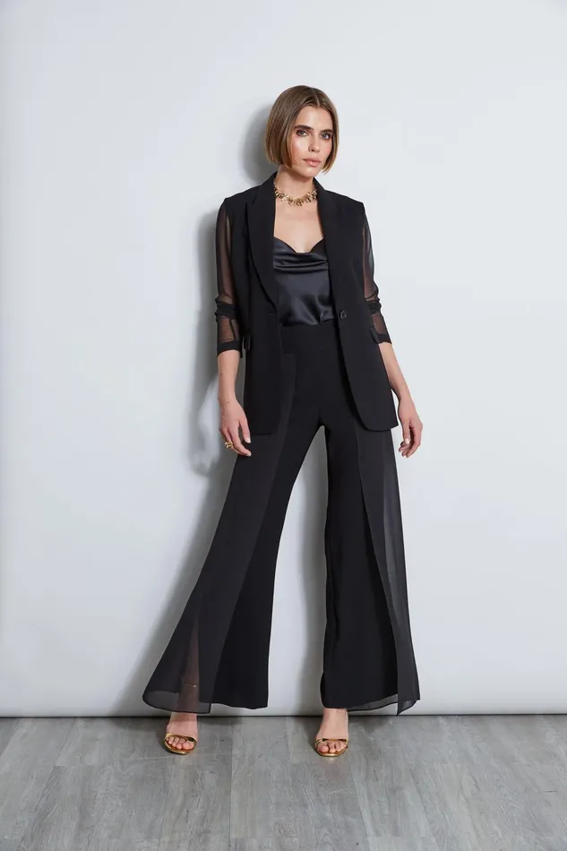 Women Suiting Elie Tahari Chiffon Combo Crepe Blazer Black