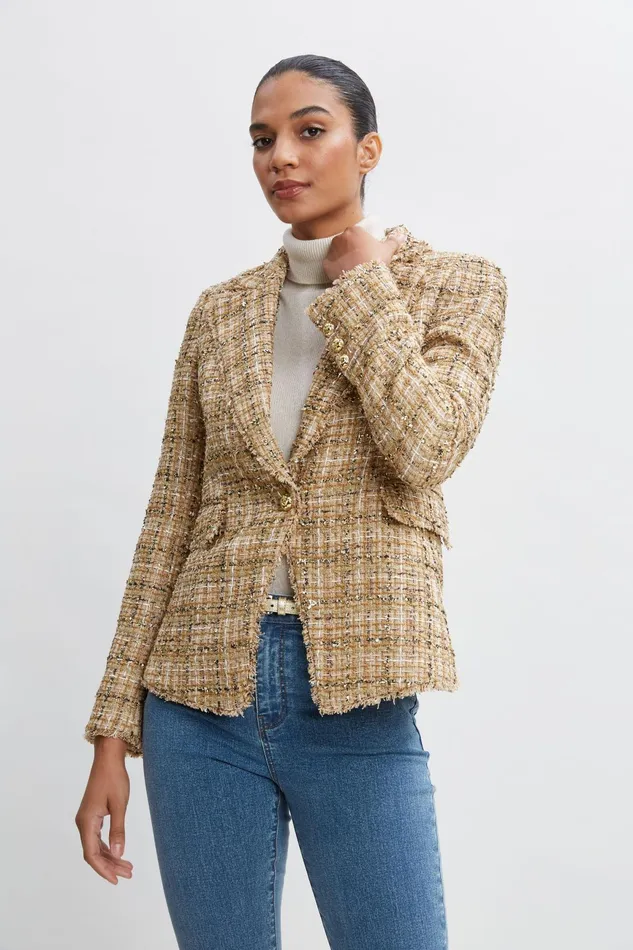 Women Suiting Elie Tahari Metallic Tweed Blazer Gold Multi