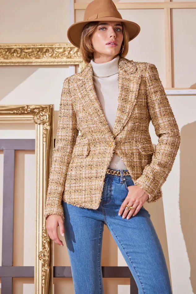 Women Suiting Elie Tahari Metallic Tweed Blazer Gold Multi