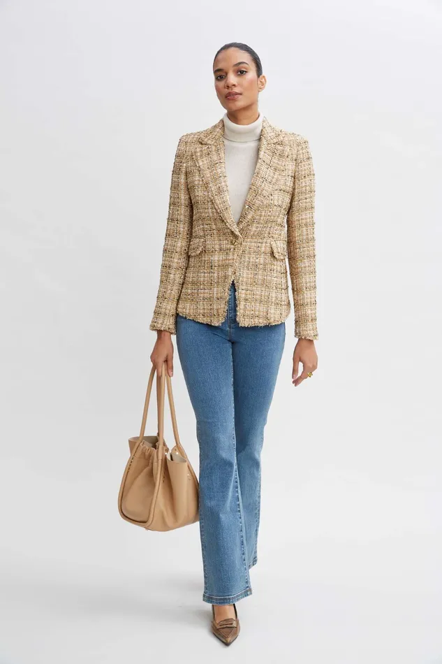 Women Suiting Elie Tahari Metallic Tweed Blazer Gold Multi