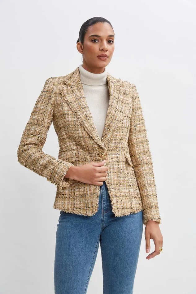 Women Suiting Elie Tahari Metallic Tweed Blazer Gold Multi