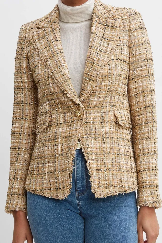 Women Suiting Elie Tahari Metallic Tweed Blazer Gold Multi