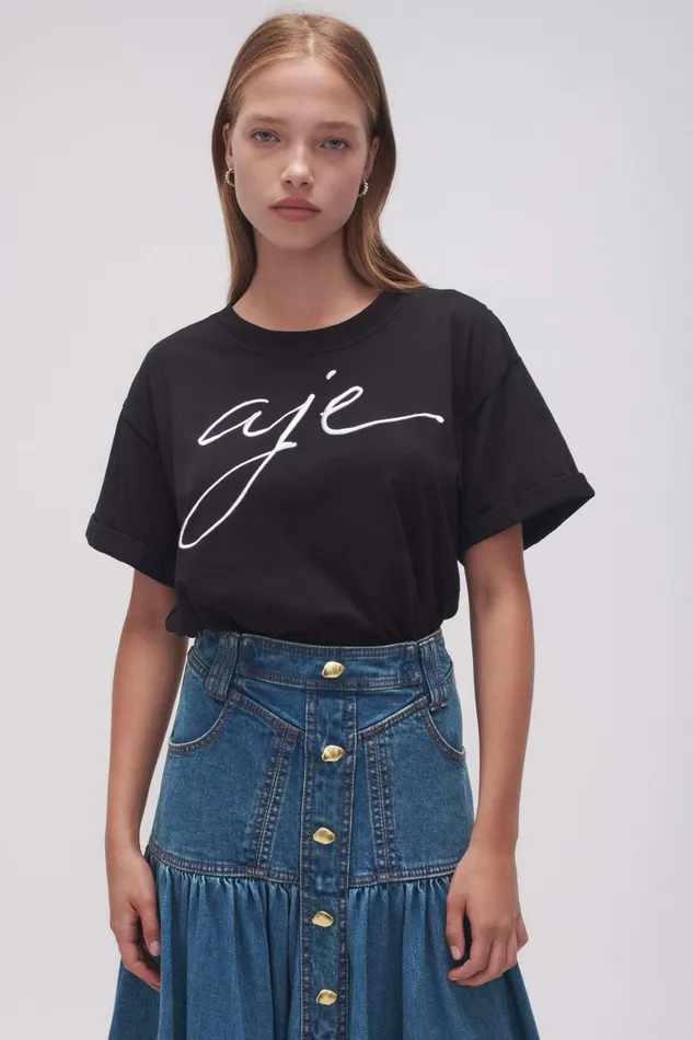Women Tees Aje Enya Embellished Boyfriend Tee Blackwhite