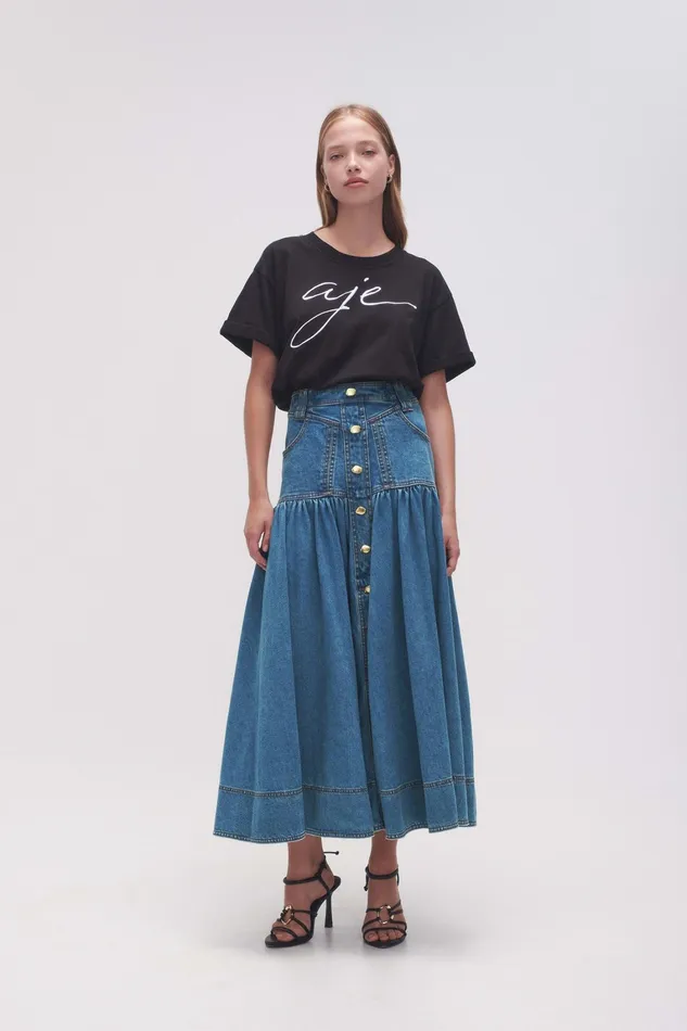 Women Tees Aje Enya Embellished Boyfriend Tee Blackwhite