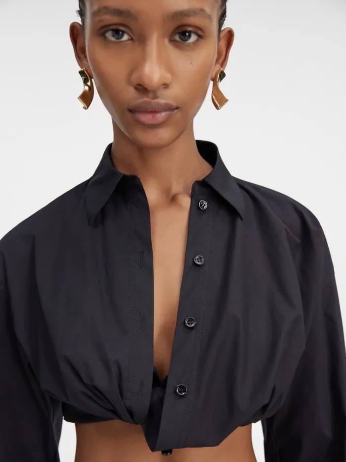 Women The Bahia Cropped Shirt Black JACQUEMUS Tops and Shirts Women The Bahia Cropped Shirt Black JACQUEMUS Tops and Shirts