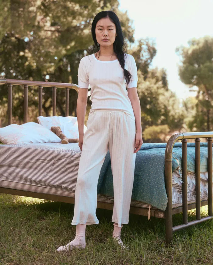 Women The Great The Pointelle Easy Button Sleep Pant White Sleep Bottoms Women The Great The Pointelle Easy Button Sleep Pant White Sleep Bottoms