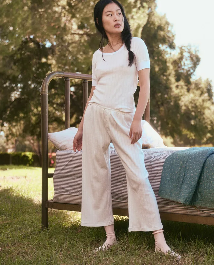 Women The Great The Pointelle Easy Button Sleep Pant White Sleep Bottoms Women The Great The Pointelle Easy Button Sleep Pant White Sleep Bottoms