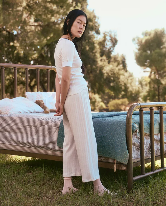 Women The Great The Pointelle Easy Button Sleep Pant White Sleep Bottoms Women The Great The Pointelle Easy Button Sleep Pant White Sleep Bottoms