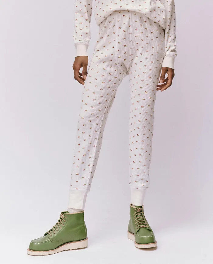 Women The Great The Waffle Long John White Mini Heirloom Rose Pants
