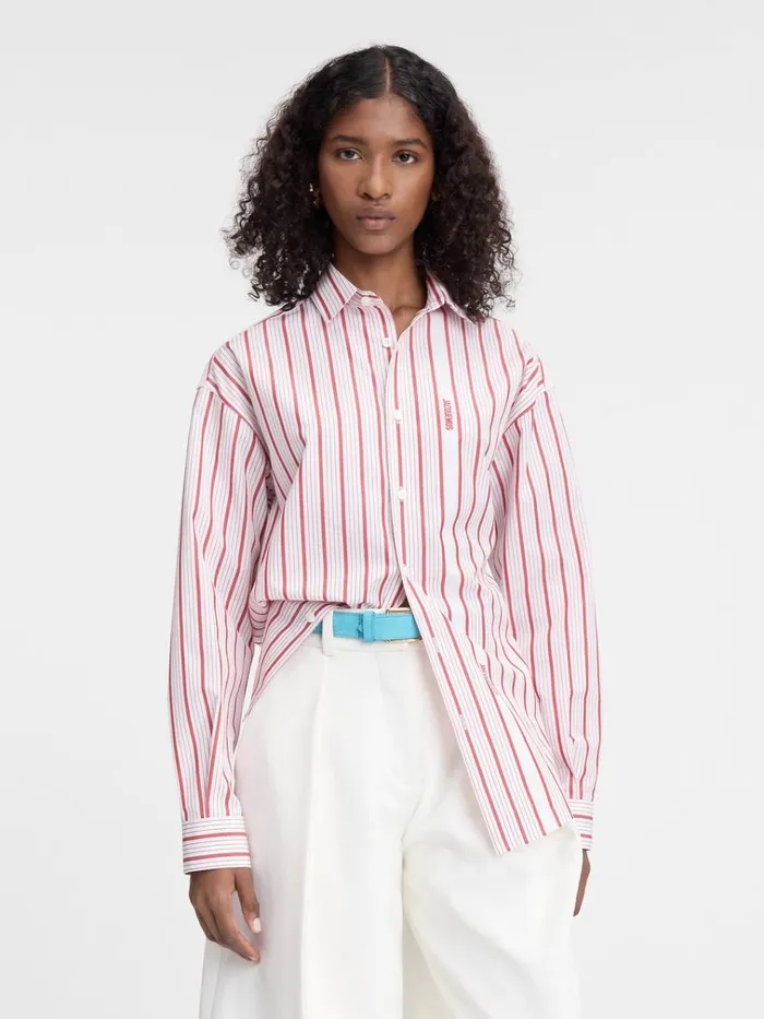 Women The Simon Shirt Jacquard Business Logo Stripes Red White JACQUEMUS Tops and Shirts Women The Simon Shirt Jacquard Business Logo Stripes Red White JACQUEMUS Tops and Shirts