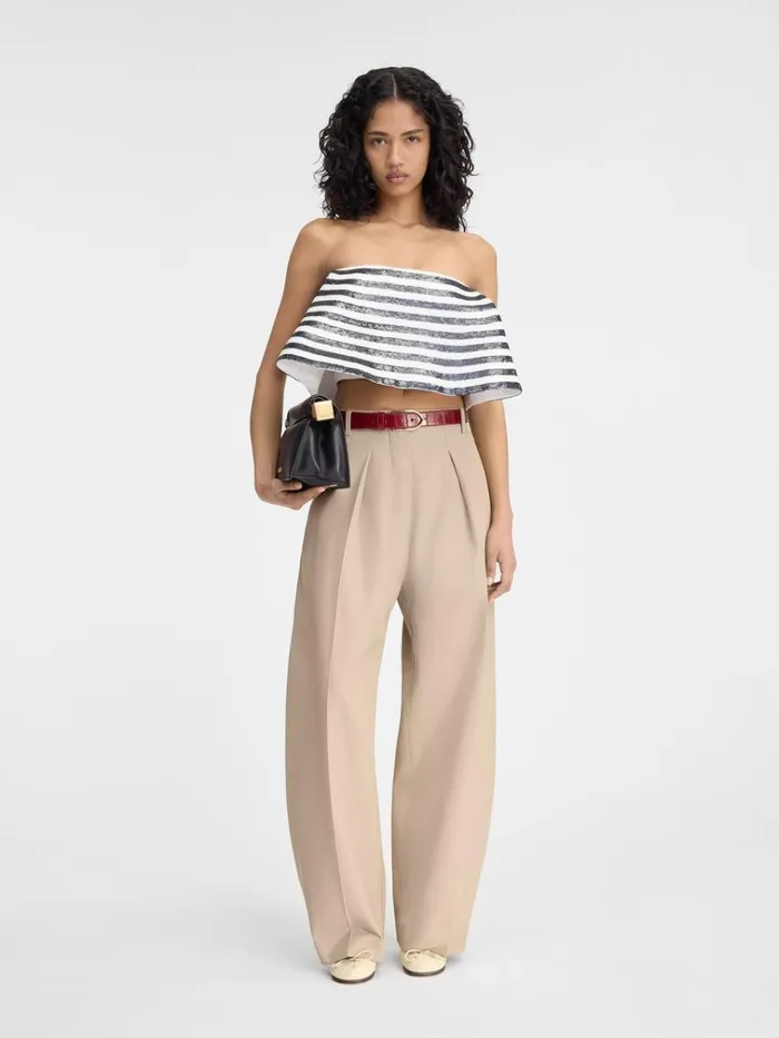 Women The Spezia Top Embroidered Sequins Stripes Navy White JACQUEMUS Tops and Shirts