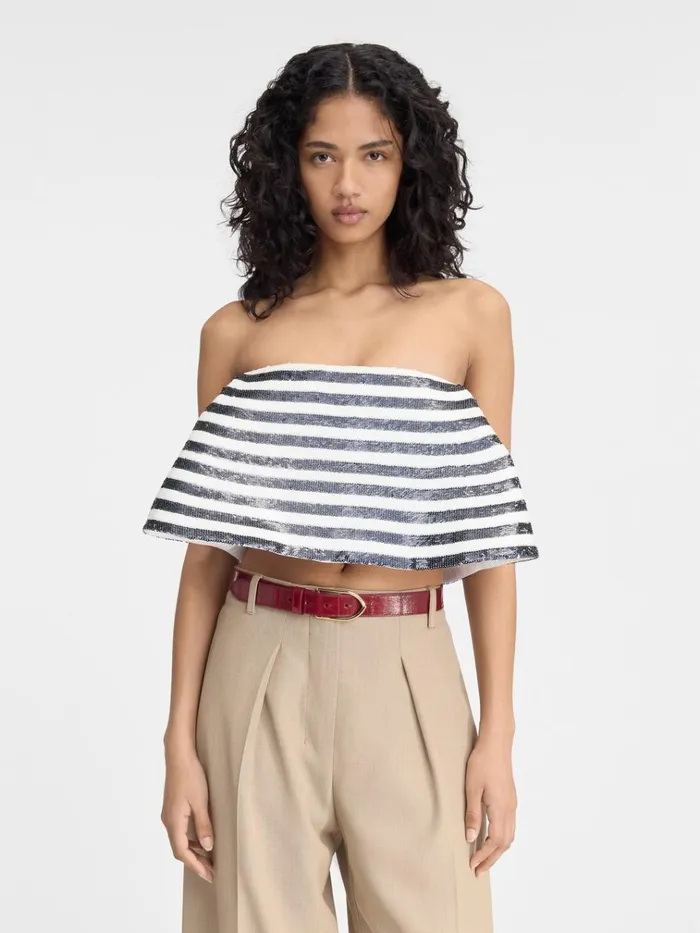 Women The Spezia Top Embroidered Sequins Stripes Navy White JACQUEMUS Tops and Shirts Women The Spezia Top Embroidered Sequins Stripes Navy White JACQUEMUS Tops and Shirts
