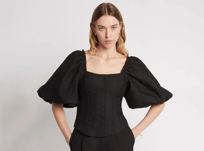 Women Tops Aje Cecile Puff Sleeve Corset Top Black