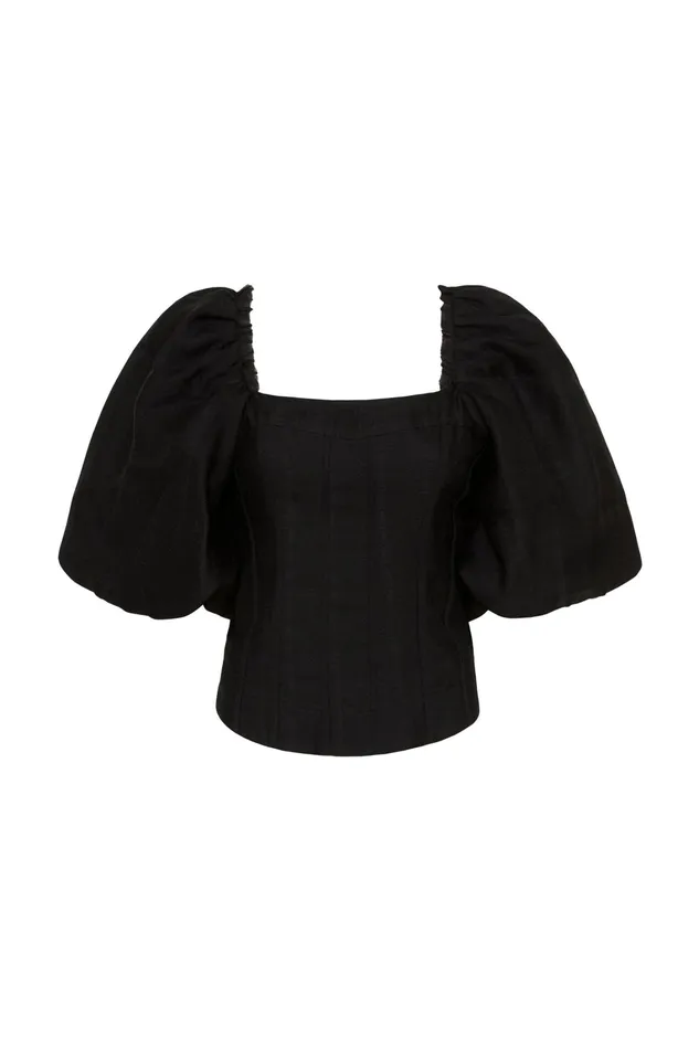 Women Tops Aje Cecile Puff Sleeve Corset Top Black
