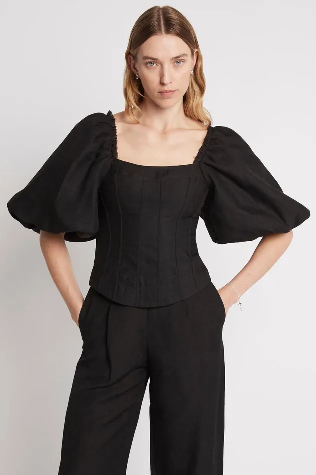 Women Tops Aje Cecile Puff Sleeve Corset Top Black