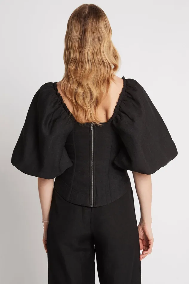 Women Tops Aje Cecile Puff Sleeve Corset Top Black