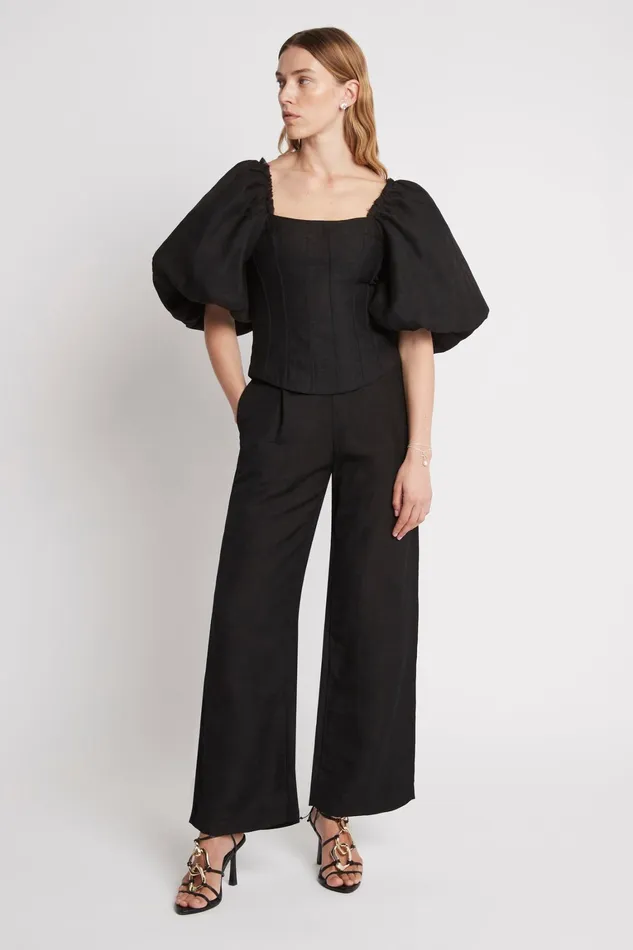 Women Tops Aje Cecile Puff Sleeve Corset Top Black