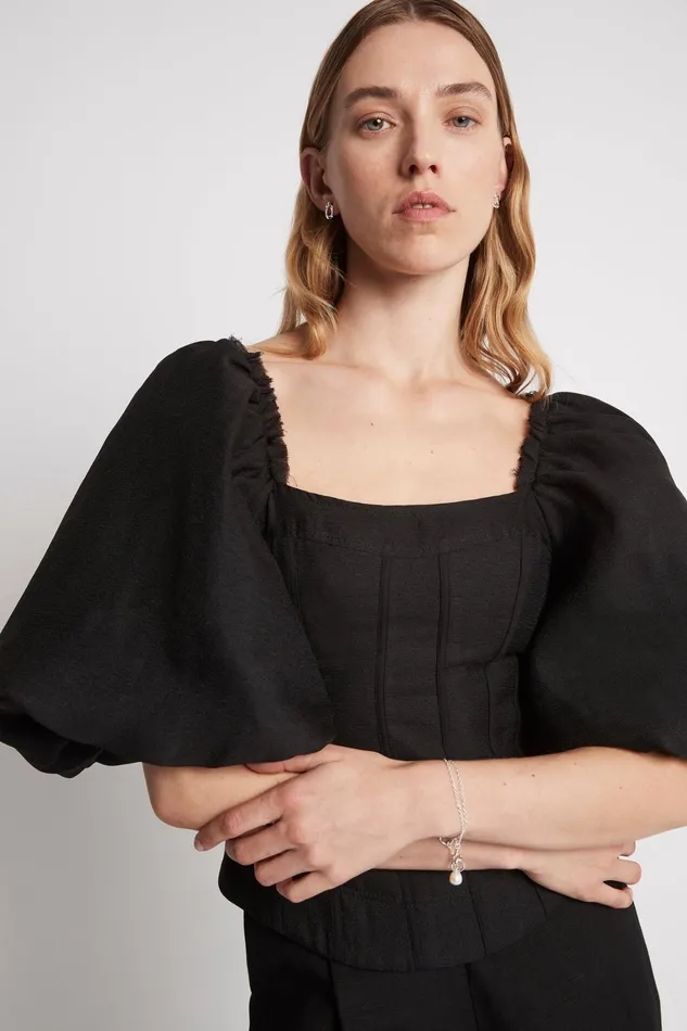Women Tops Aje Cecile Puff Sleeve Corset Top Black