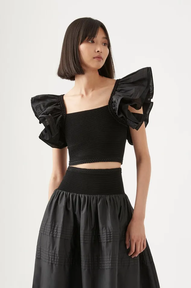 Women Tops Aje Corinne Knit Bodice Crop Top Black
