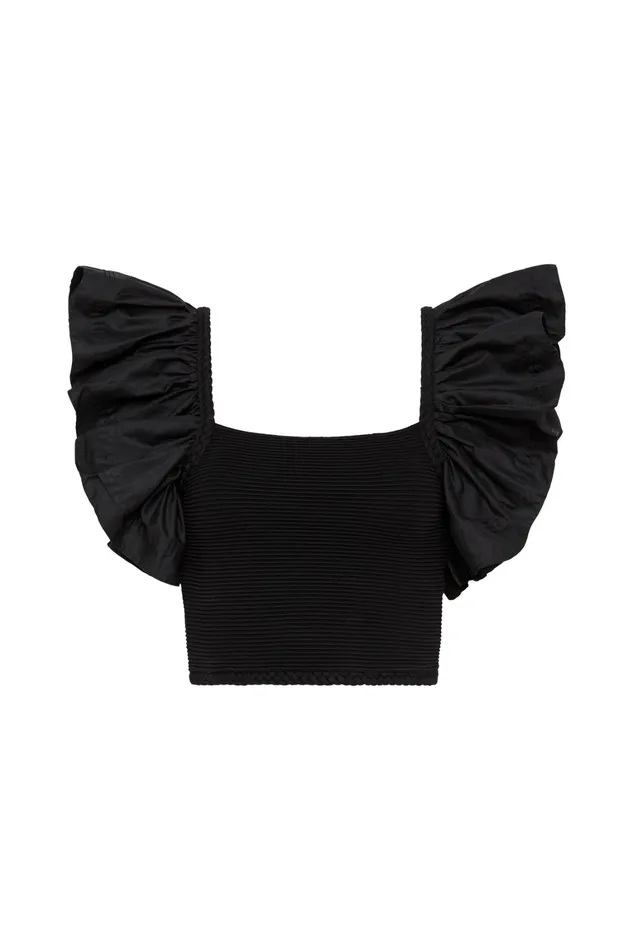 Women Tops Aje Corinne Knit Bodice Crop Top Black
