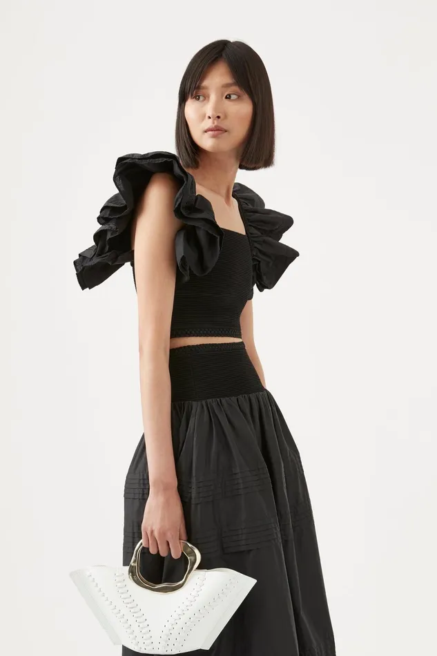 Women Tops Aje Corinne Knit Bodice Crop Top Black