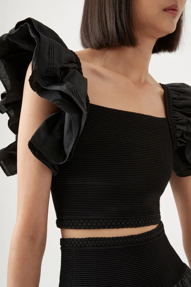 Women Tops Aje Corinne Knit Bodice Crop Top Black