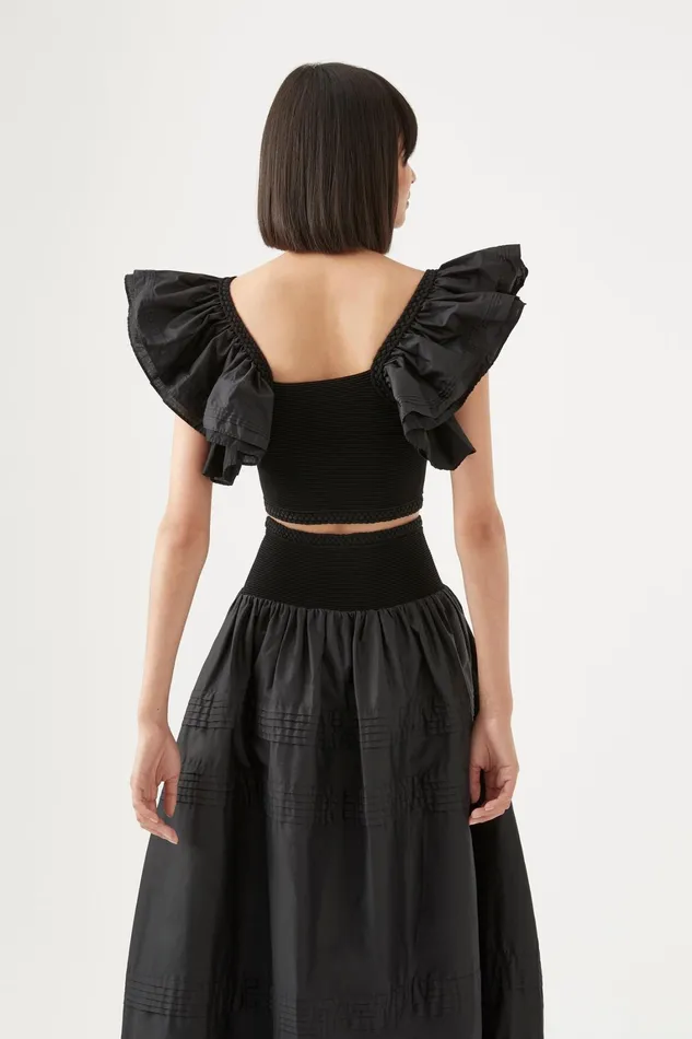 Women Tops Aje Corinne Knit Bodice Crop Top Black