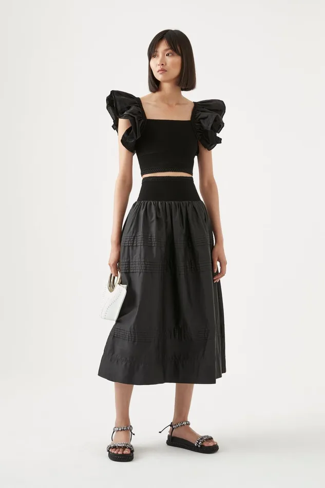 Women Tops Aje Corinne Knit Bodice Crop Top Black
