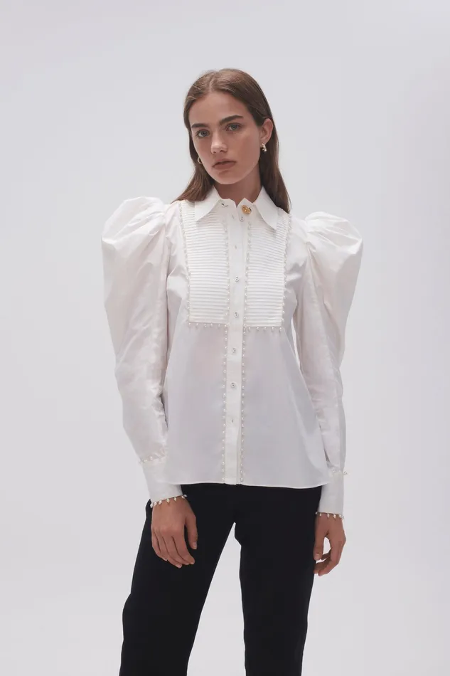 Women Tops Aje Florence Pearl Trim Blouse Ivory