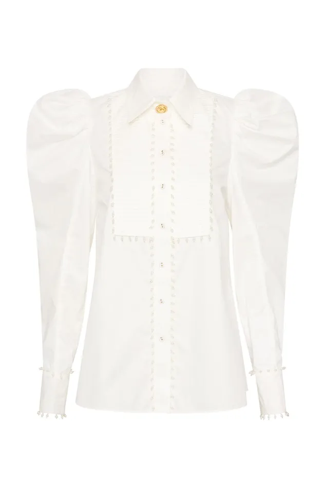 Women Tops Aje Florence Pearl Trim Blouse Ivory